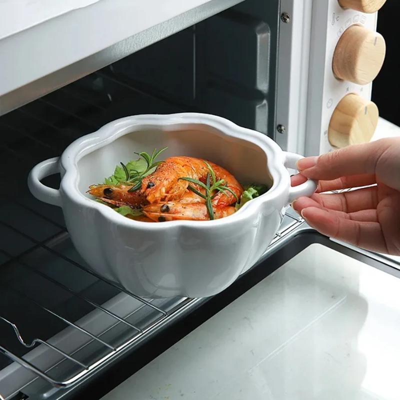 Pumpkin Ceramic Bowl with Lid Mini Baking Pan Cute Pumpkin Bowls Outdoor Travel Children's Tableware Thanksgiving Party Decor