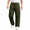 Men's Multi Pocket Work Pants Casual Loose Fit Utility Trousers with Drawstring Waist Durable Material for Daily Wear