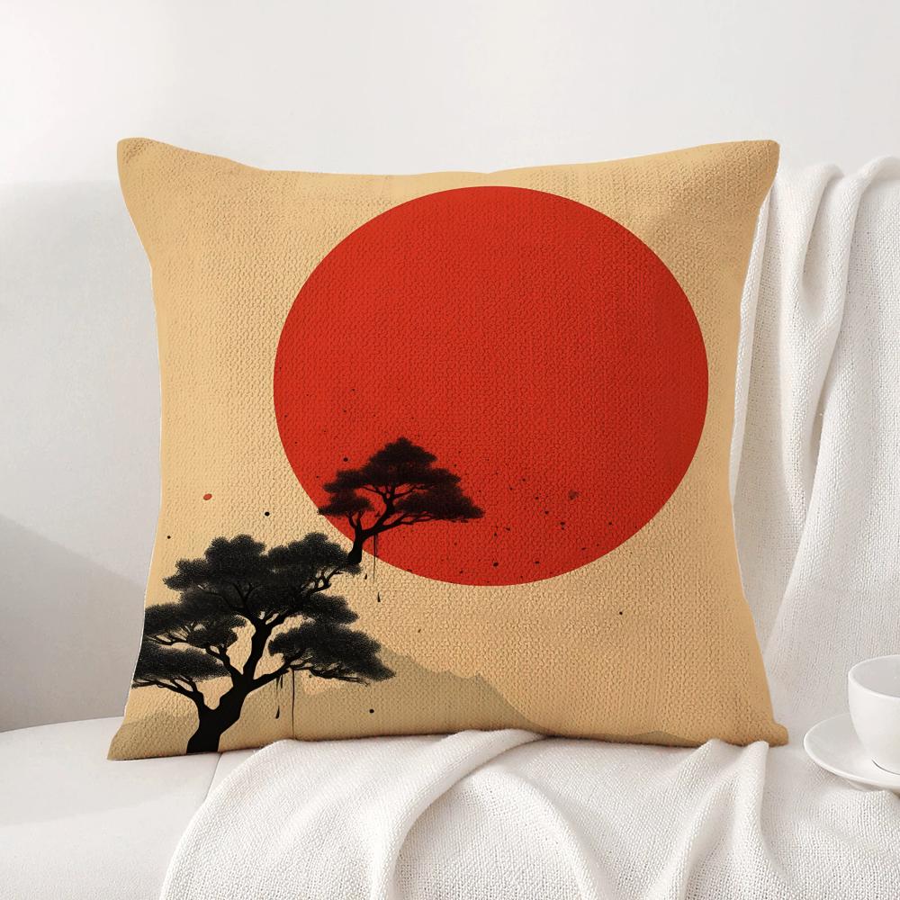 Chinese Ink Painting Style Cushion Cover Natural Linen Organic Fabric DoubleSided Printing Sofa Home Decor Breathable