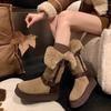 Leather Thick-soled High Snow Boots Women's Winter New Thick-soled Piled Thickened Warm Boots Cotton Shoes