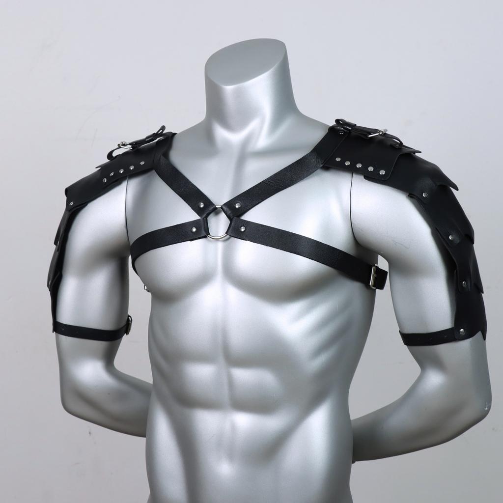 Medieval Costume Cosplay Accessory Vintage Gothic Leather Harness Belt Spaulder Pauldrons Viking Knight Gladiator Shoulder Armor
