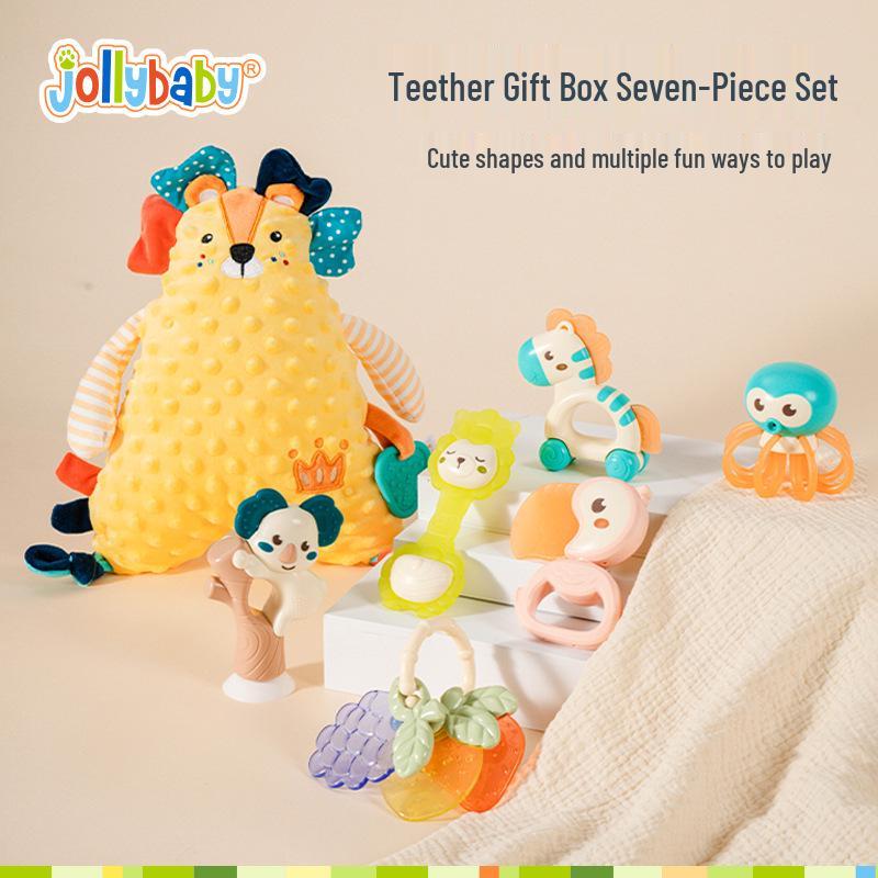 Jollybaby Newborn Soothing Teether & Rattle Gift Set, 7-Piece Toys for 0-6 Months