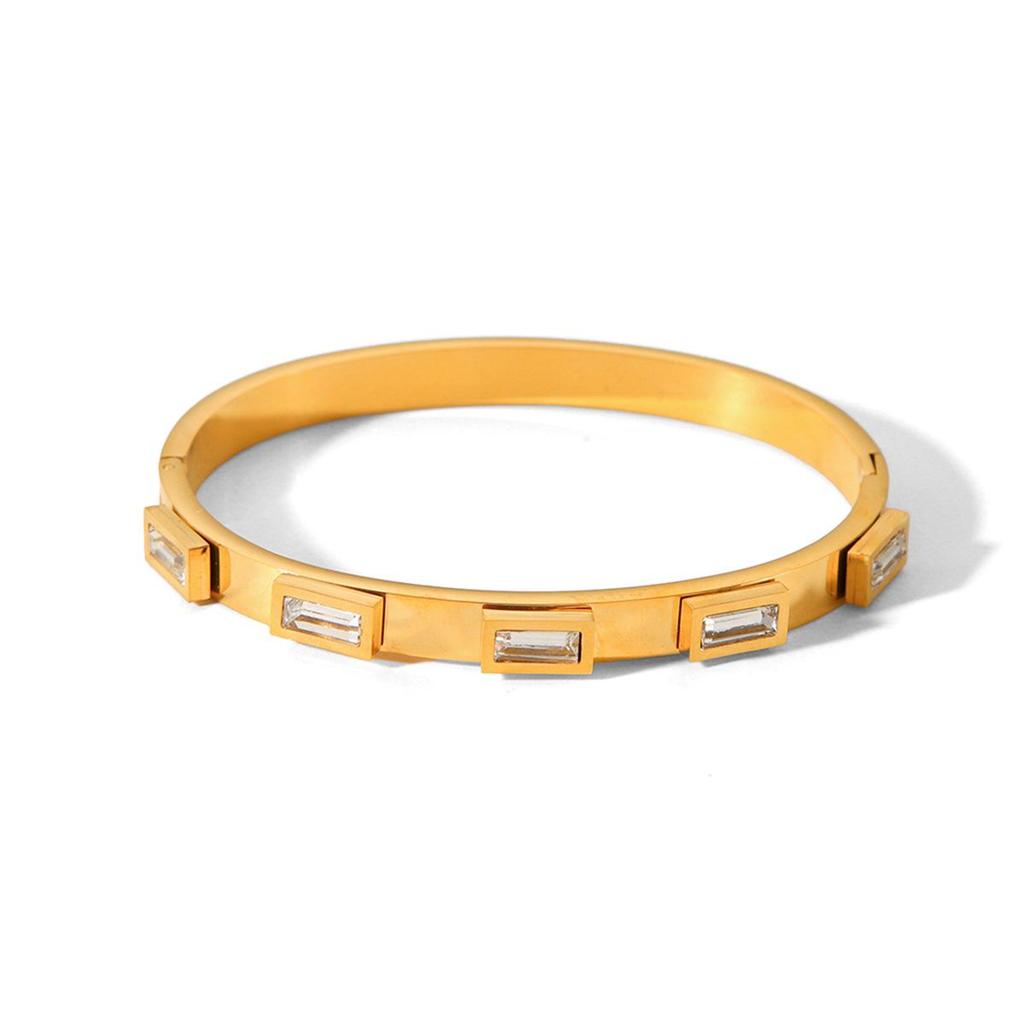 18K Gold-Plated Diamond-Studded Stainless Steel Bangle – Light Luxury Zircon Autumn/Winter Bracelet for Women