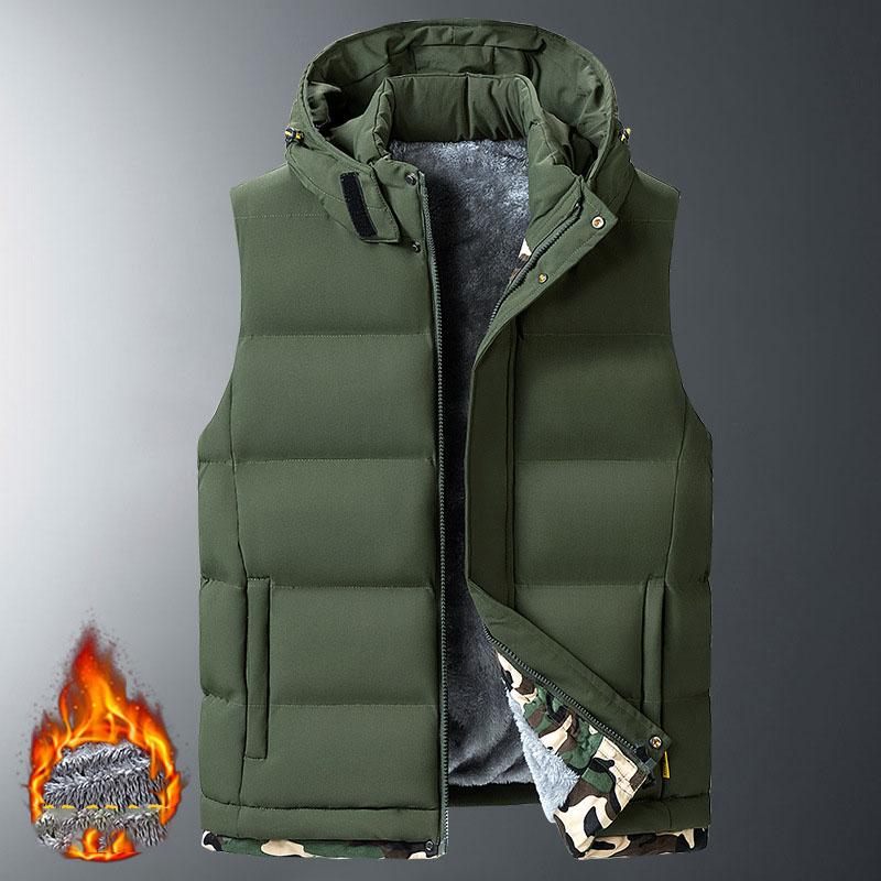 

Big Size Men s Padded Vest Hooded Zip-up Fleece lined Sleeveless Jacket Male Winter Thick Warm Brushed Work Hiking Plus 9XL 10XL XXXXXXXXXXL зелений