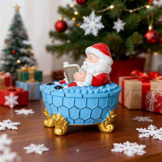 Yousheng Christmas Ornament Santa Claus Shower Design LED Night Light Resin Craft Figure Living Room Desktop Ornament