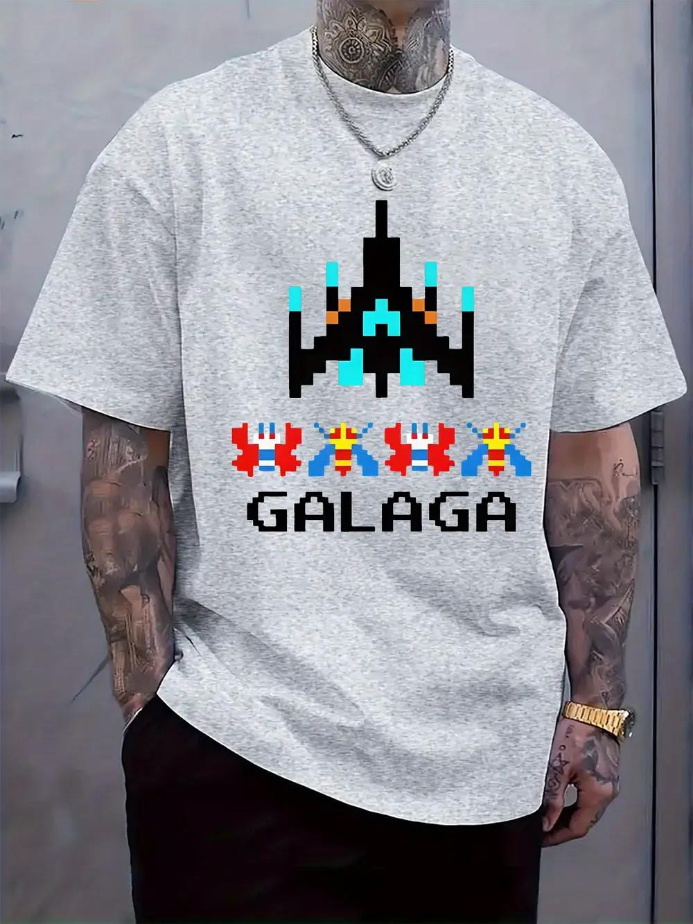 

Retro Galaga Pixel Art Graphic T-shirt - Black Casual Short Sleeve Tee with Neon Game Console Design S