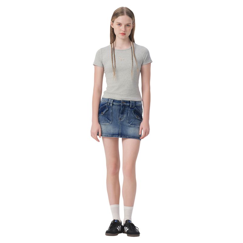 Yescci American vintage Cargo Denim Straight Skirt