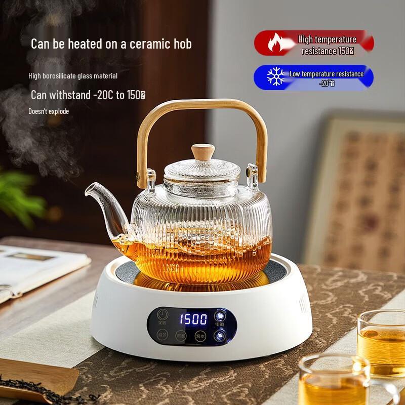 YIHUTEA Heat-Resistant Glass Teapot with Bamboo Handle