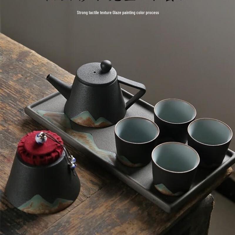 Chinese Ceramic Tea Set with Wide-Bottom Pot