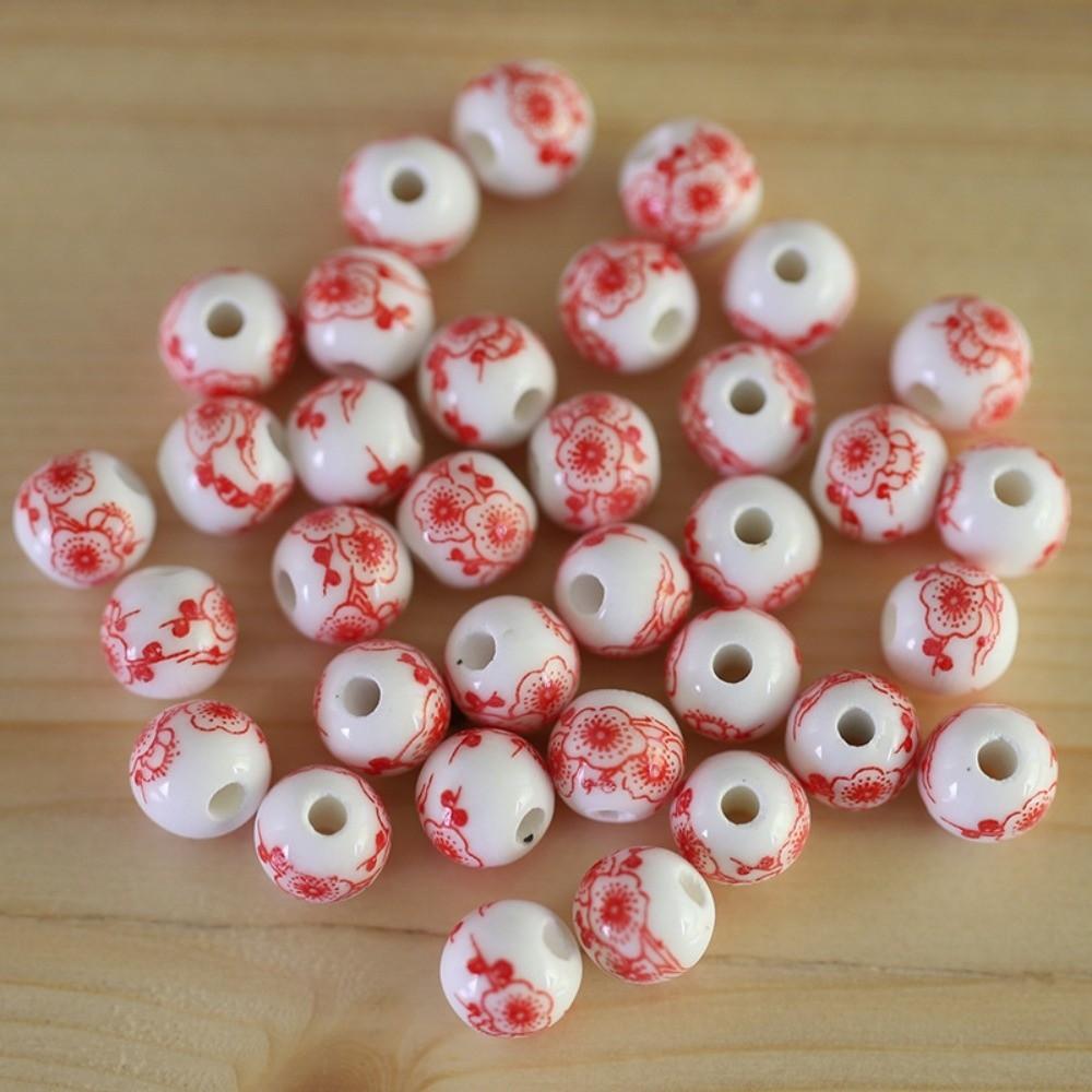 30pcs/set Flowers Printed Loose Beads Creative Chinese Style Beads  Woven Necklaces