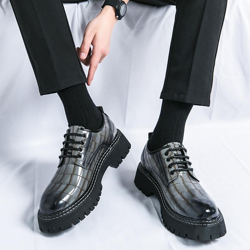 Modische Herrenschuhe PU Großer Zeh Dicke Sohle Abriebfeste Schuhe Britische Schnürschuhe Business Büro Derby Schuhe Größen 38-45 Herrenschuhe