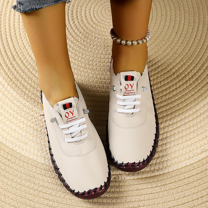 Chaussures à semelles souples, chaussures décontractées à lacets cousues à la main pour femmes, grande taille