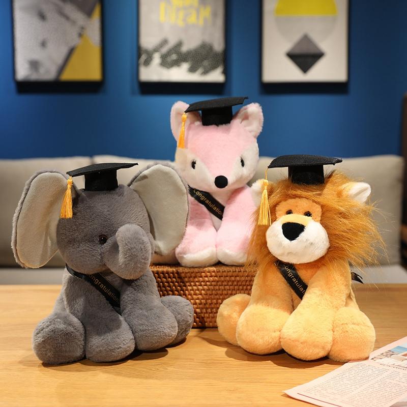 28cm Cute Cartoon Lion Plush Toys Stuffed Animal Doctor Elephant Kids Birthday Gift Pillow Fox Home Living Room Graduation Gifts