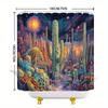 1 Surreal Desert Shower Curtain with Glowing Cacti, Fantasy Neon Plants and Starry Sky Design, Polyester, Vibrant Curtain Design