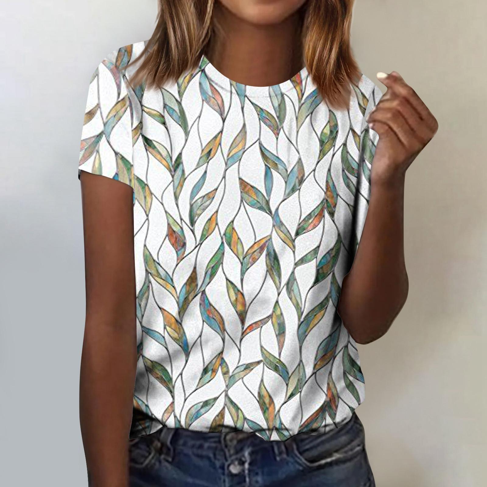 

Женский модный повседневный свободный пуловер с коротким рукавом и принтом с круглым вырезом XL