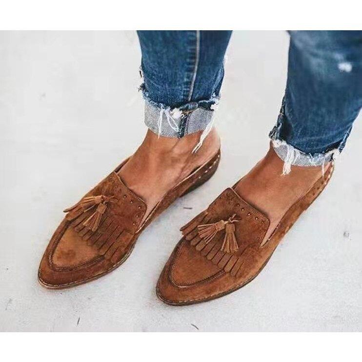 Spring New Single Shoes Fringed Pointed Versatile Large Size Women's Shoes Flat Casual Shoes