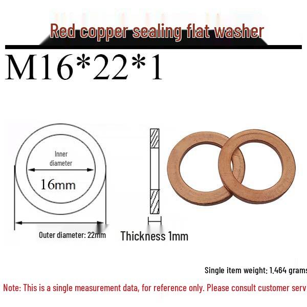 Annealed Red Copper Gasket Washer Pad for Sealing Fastener, M4-M34