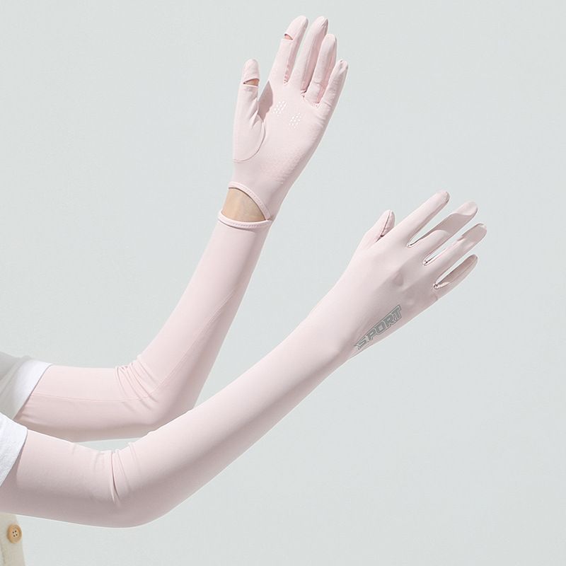 

Jiao Xiake Sun Protection Gloves Ice Silk UV Protection Cycling Long Ice Sleeve Summer Breathable Driving Oversleeve Pink pull] All yards