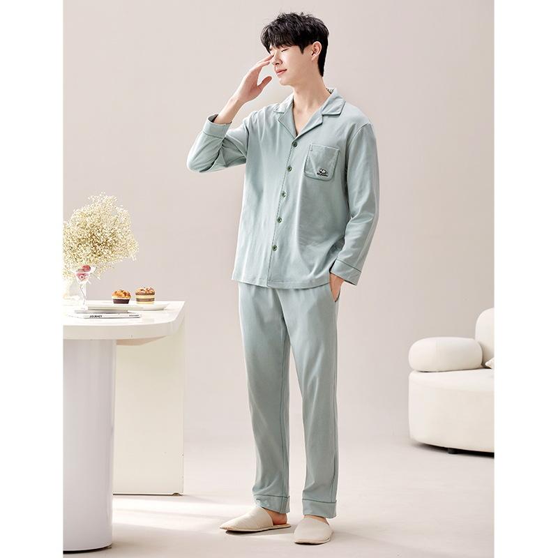 Set Pijama Bumbac Bărbați la Modă Imprimeu Haine de Casă Mâneci Lungi Articole de Noapte Bărbați Cardigan Haine de Lounge Pijama Hombre