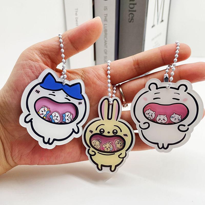 Japanese Anime Chiikawa Hachiware Usagi Mini Cute Acrylic Keychain Cartoon Animal Keyring Shake Toys Creative Rocking Pendant