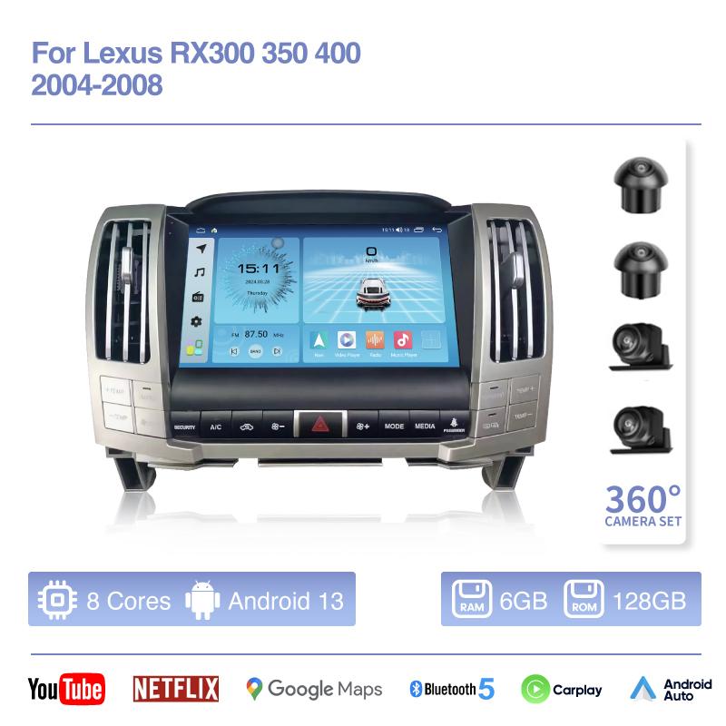 9.0Inch For Lexus RX300 350 400 2004-2008 Car Multimedia Video Player GPS Navigation Android13 8+256G 8Core CarPlay 4G 360Camera