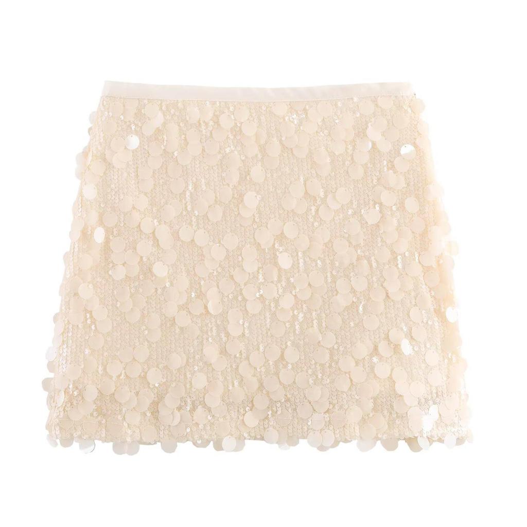 2025 European Style Women's Solid Color Sequin Mini Skirt