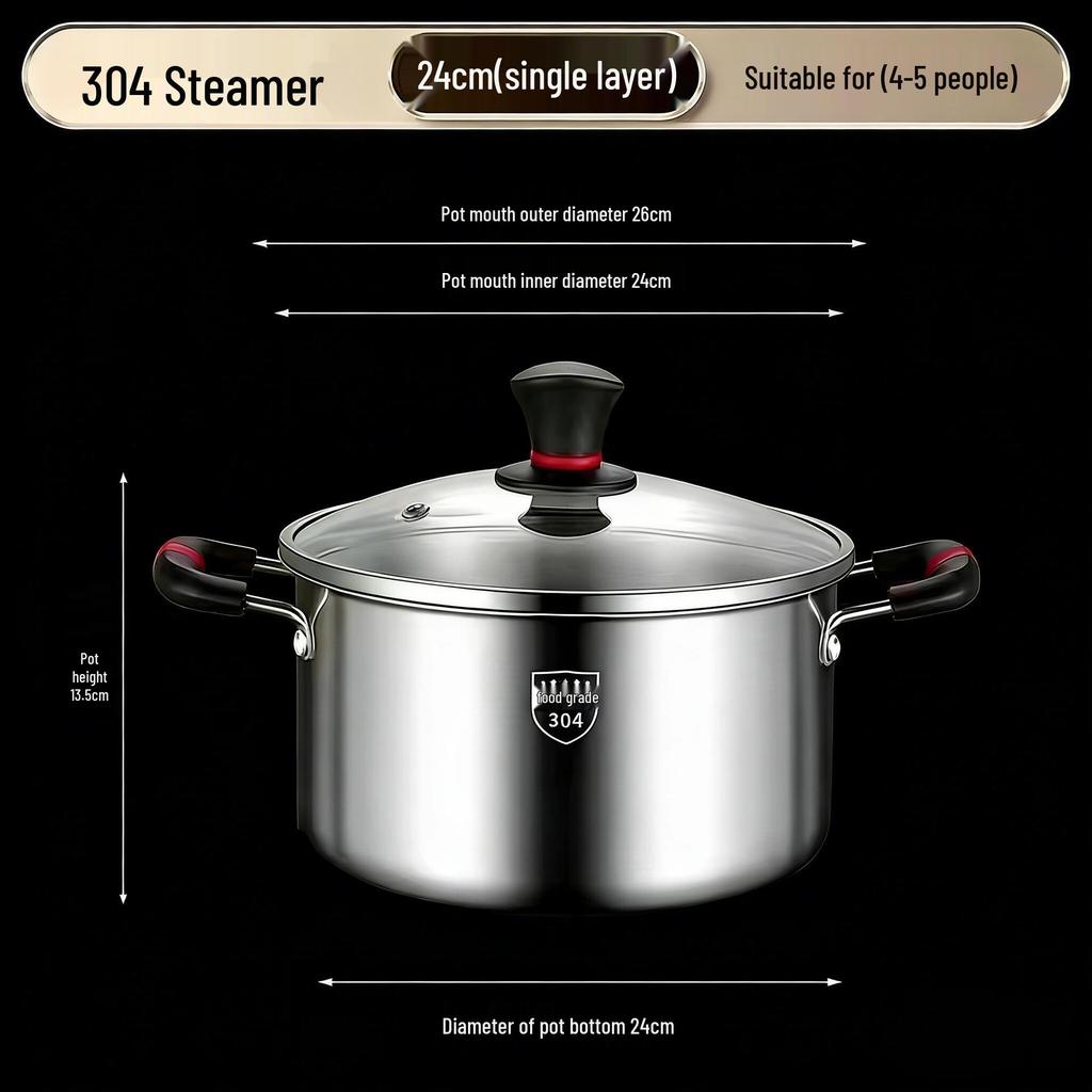 316L Stainless Steel Soup Pot with Handles - Non-Stick for Steaming, Cooking, and Stewing On Induction Cookers