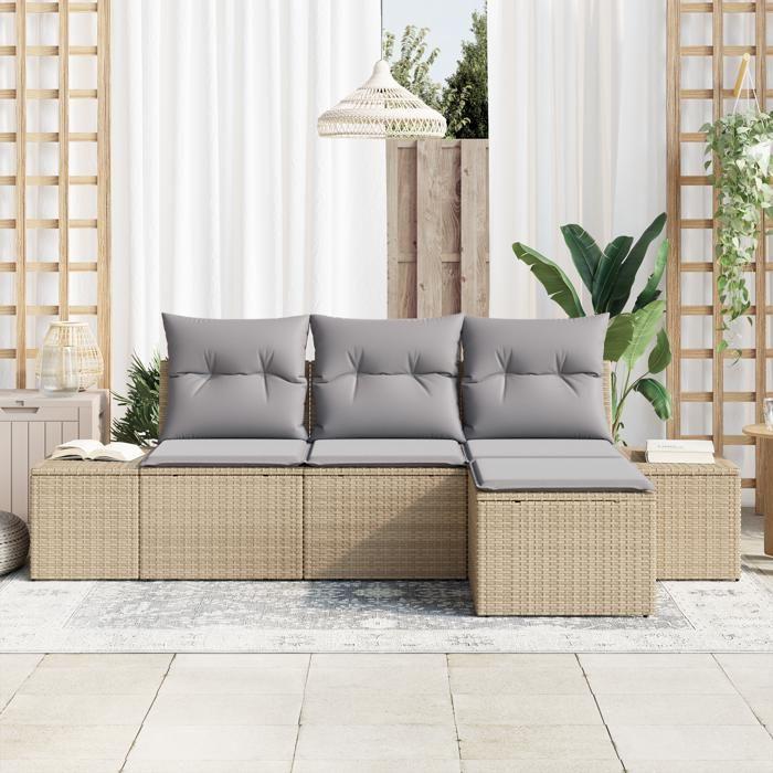 VidaXL Ensemble de Canapé de Jardin 4 Pièces Avec Coussins Beige Rattan Poly 3347010