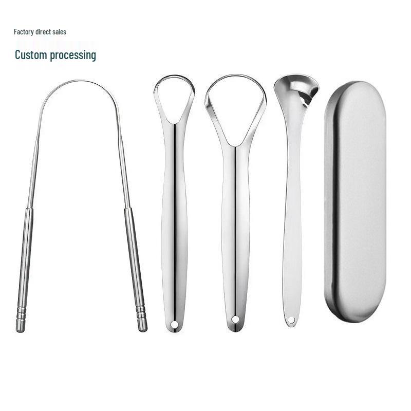 Stainless Steel Tongue Scraper Set for Adults - Oral Cleaning Tool