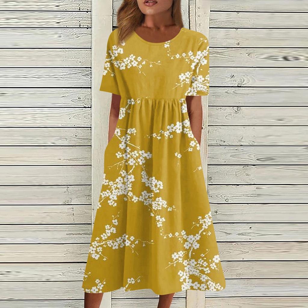 Fritidskjoler for kvinner Trykte kjoler Sommerkjoler Trykt plisserte midikjoler Basic Classic Outdoor Daglig Kortermede løse kjoler