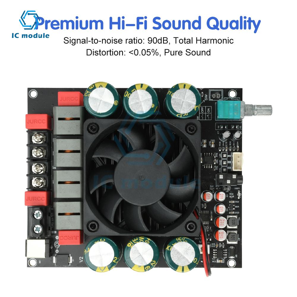 ZK-6002 Pure Post Amplifier Board DC 18-50V TPA3255 600W+600W 2.0 Dual Stereo Channel Module with High/Low Frequency Adjustment