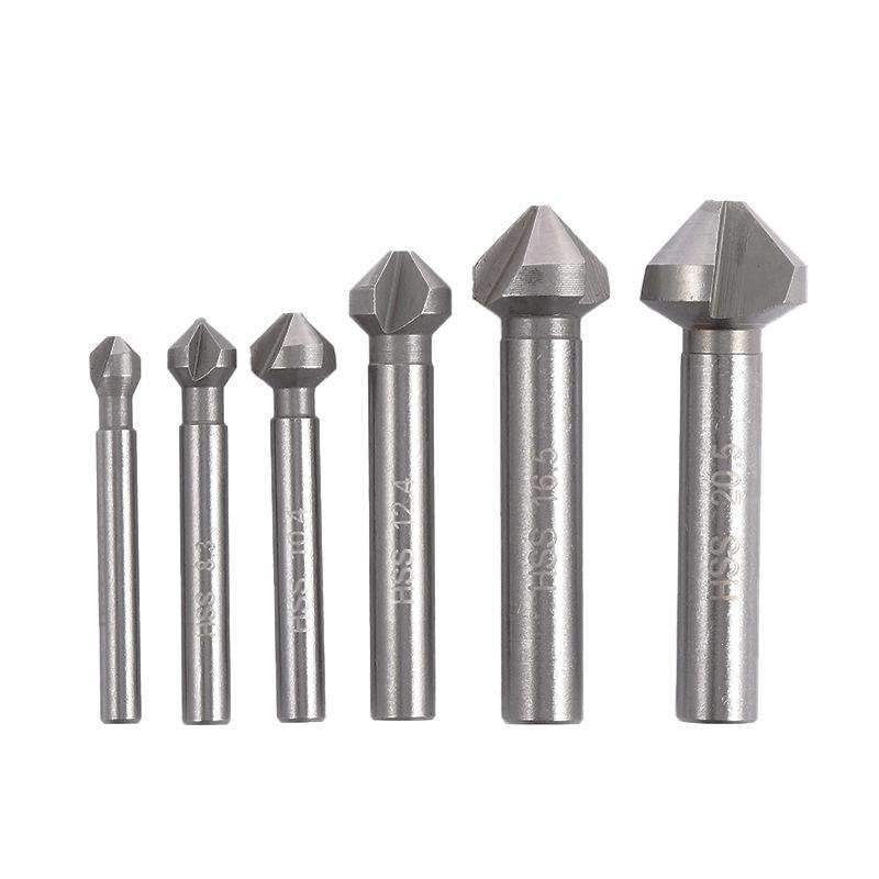 

High-Speed Steel 6-Piece Set 3-Flute 90-Degree Angle Drill Bit Countersink Tool for Wood and Metal Deburring