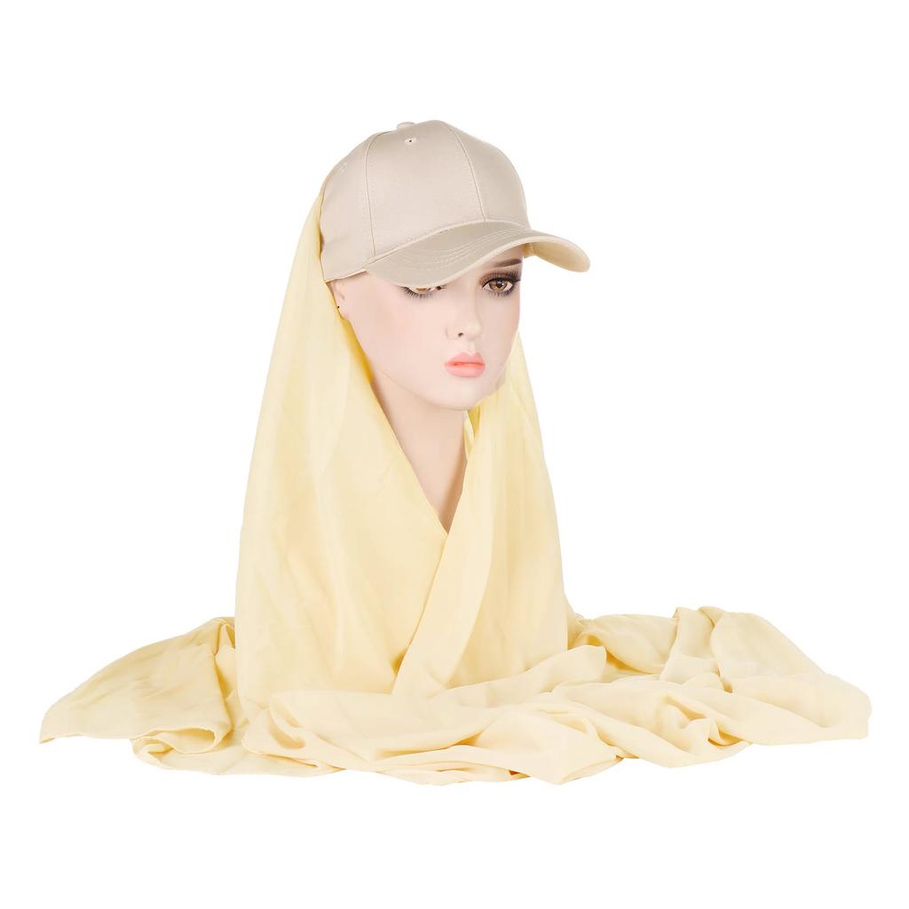 New Colors Chiffon Hijab With Base Ball Cap Summer Sports Cap With Chiffon Hijabs Ready To Wear Instant Chiffon Sport Hijabs