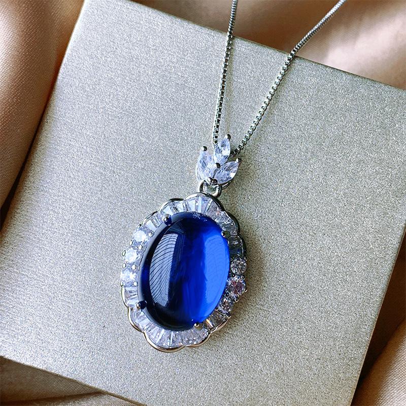 Jewelry Ice Seed Fluorescent Denier Pigeon Blood Blue Pointed Crystal Plain Body Jade Pendant Set 13 * 18-10 * 12