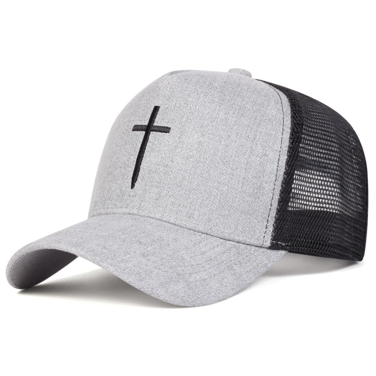 

Унисекс кепки с вышивкой крестом, бейсболки с сеткой, регулируемые повседневные шляпы, солнцезащитная кепка для отдыха на весну и лето серый