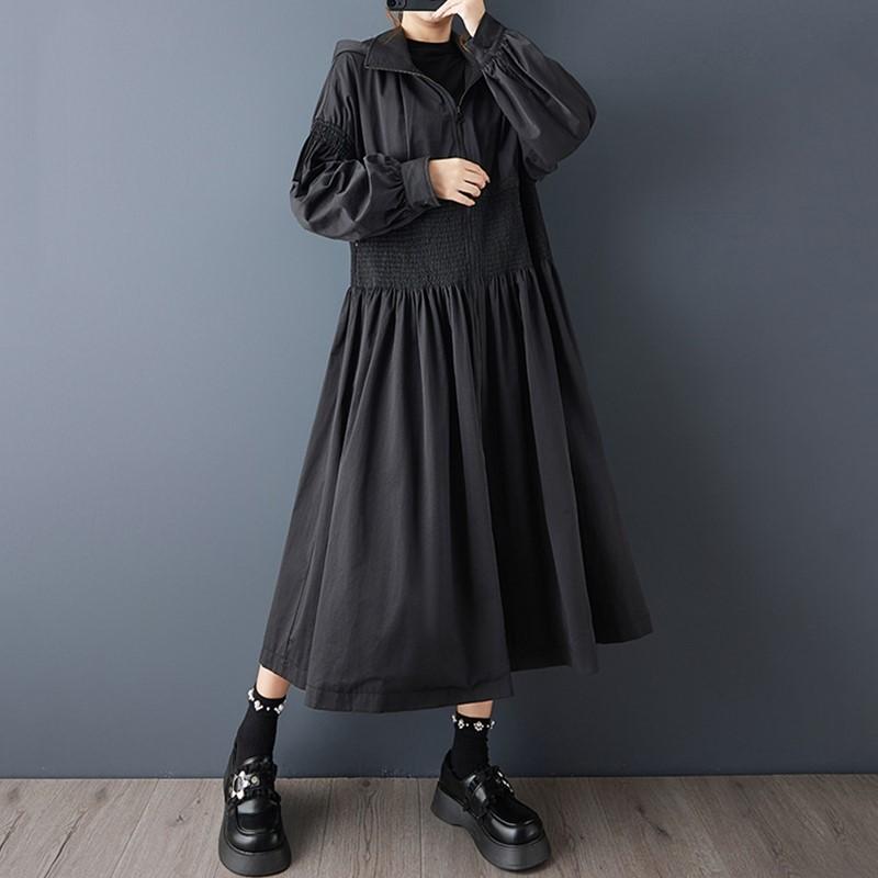 Long Sleeve Oversized Black Hooded Vintage Casual Loose Autumn Spring Winter Trench Coat for Women Outerwear