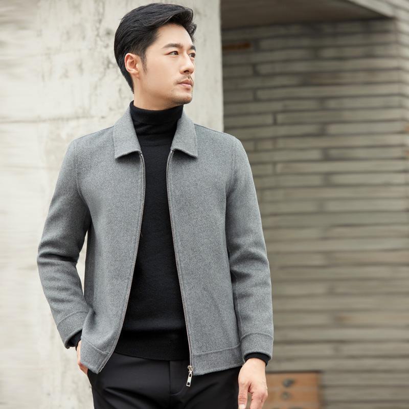 Men's Double-Sided Cashmere Tweed Coat: 100% Wool, Short Lapel, Autumn/Winter Business Jacket