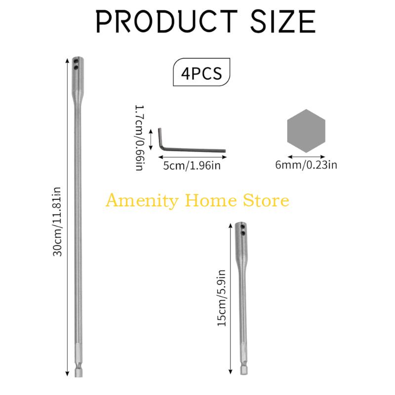 F26C 1/4Inch Hexagonal Shank Drill Extensions 2Pcs Steel Rod for Drill Bit Precisions Boring Task