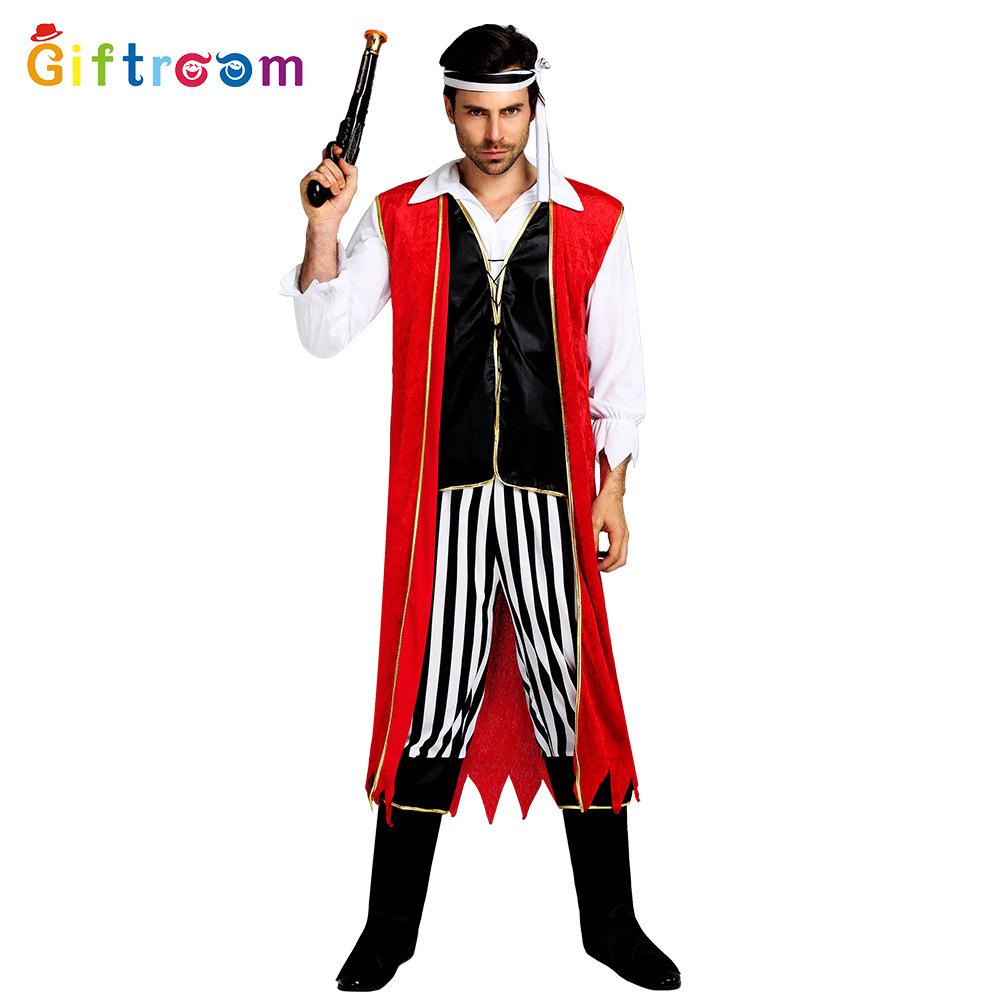 

И Уютный Модный Унисекс Пиратский Костюм Для Хэллоуина С Богатым Плащом Красный