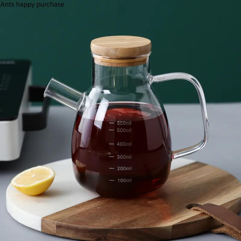 Transparent Glass Oil Can Soy Sauce Bottle Vinegar Pot Condiment Bottles Oil Bottle with Scale Kitchen Supplies Seasoning Bottle