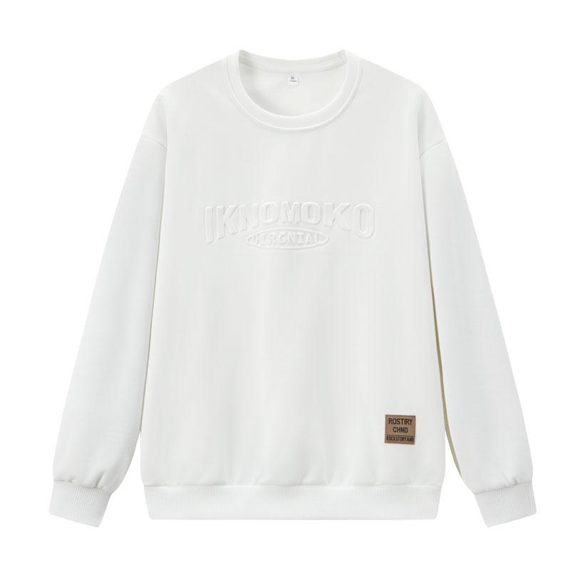 Cotton Round Neck Hoodie for Men and Women, Solid Color, Loose Fit, Plus Size Casual Sports Jacket, Couple s Top, Long Sleeved T-shirt M белый