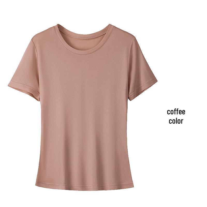 

Женская футболка Guolian Silk с круглым вырезом, однотонная, не просвечивающая, дышащая, удобный базовый слой из шелка тутового дерева. L