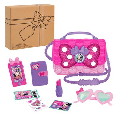 Disney Junior Minnie Mouse Bowfabulous Bag 9 Piece Pretend Play Purse with Lights and Sounds Cell and Accessories Set, Phone, Sunglasses,
