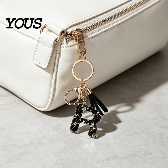 Lightweight Keychain Pendant, Sequins Star Letter A-Z Charm with Tassel, Gift Alphabet Initial Metal Keyring for Handbag Backpack Bag