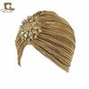 Noble gold pleated Indian hat headscarf hat with gold brooch accessories TJMG warm