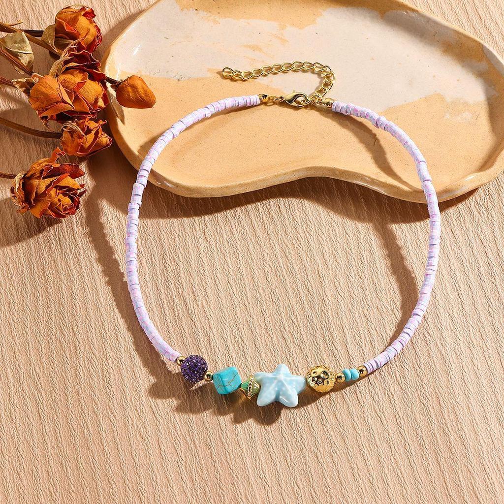 Color Blocked Bead Collarbone Chain Ocean Design Ceramic Necklace Small Fish Bohemian Necklace for Women