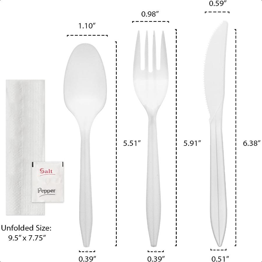 

Пакеты пластиковых столовых приборов в индивидуальной упаковке Наборы столовых приборов Белые вилка ложка нож салфетка соль перец 50 наборов United States