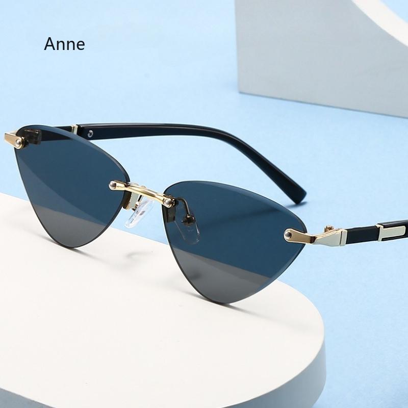 Rimless Sunglasses Cat Eye Fashion Popular Women Men Shades Small Ellipse Sun Glasses for Female Male Party Traveling Oculos