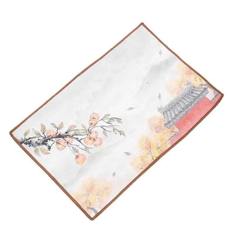 Thickening Grey Tablecloth and Rag Cotton and Linen Absorbent Tea Towel Simple Style Tea Mat Household Tea Ceremony Accessory