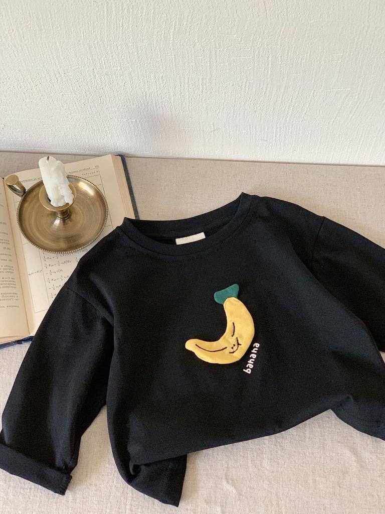 2025 spring children's clothing Japanese T-shirt children's long-sleeved boys and girls three-dimensional sticker fruit bottoming shirt
